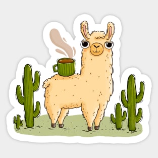 Coffee Llama and cactuses Sticker